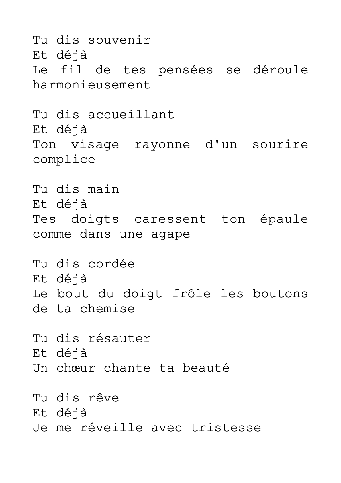 Tu dis souvenir 1 Luca Bertone – Poème Tu dis souvenir | Et déjà